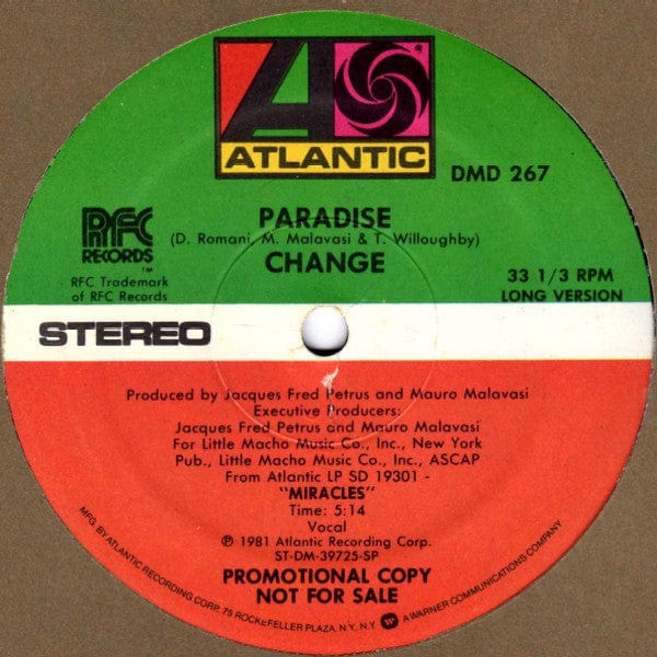 Change - Paradise (12", Promo) on Atlantic,RFC Records at Further Records