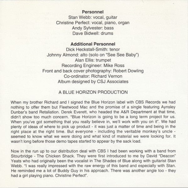 Chicken Shack - Forty Blue Fingers, Freshly Packed And Ready To Serve (CD) Columbia CD 5099747735721