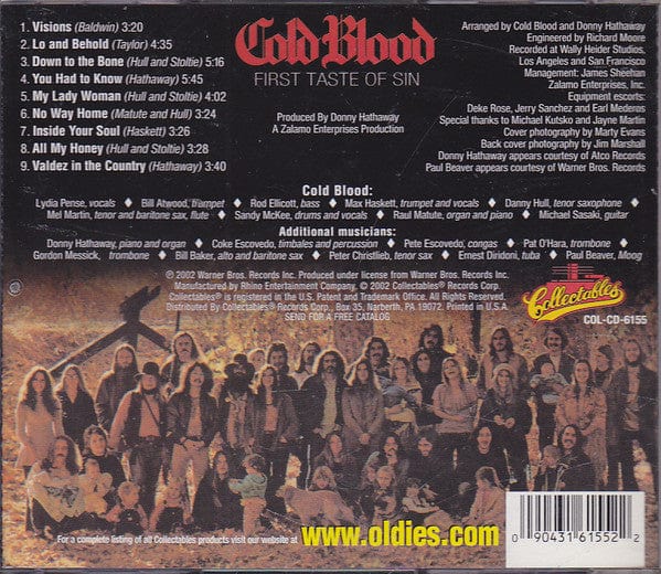 Cold Blood – First Taste Of Sin (CD, Collectables) Back Cover