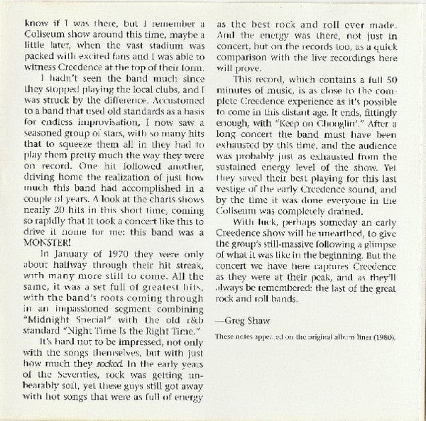 Creedence Clearwater Revival - The Concert (CD) Fantasy CD 888072314214