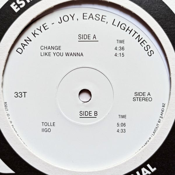 Dan Kye – Joy, Ease, Lightness (12", Rhythm Section International, 2016) Back Cover