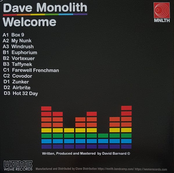 Dave Monolith – Welcome (2x12", WéMè Records, 2021) Back Cover