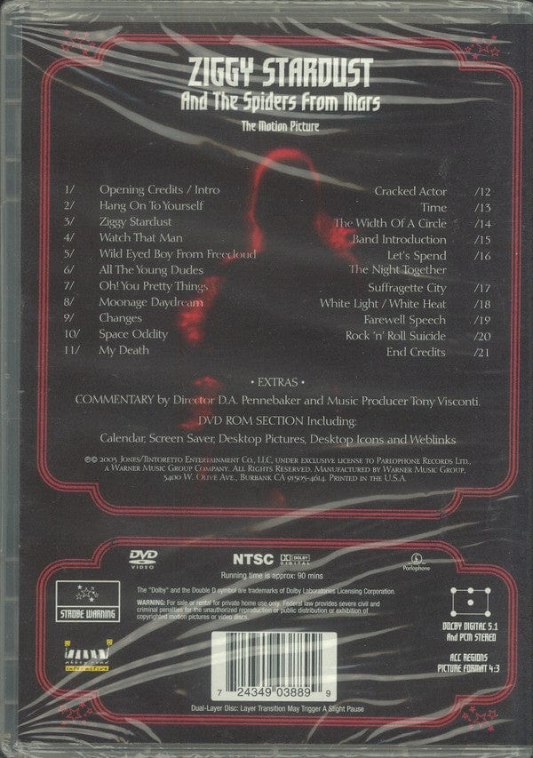 David Bowie – Ziggy Stardust And The Spiders From Mars (The Motion Picture) (DVD, Parlophone) Back Cover