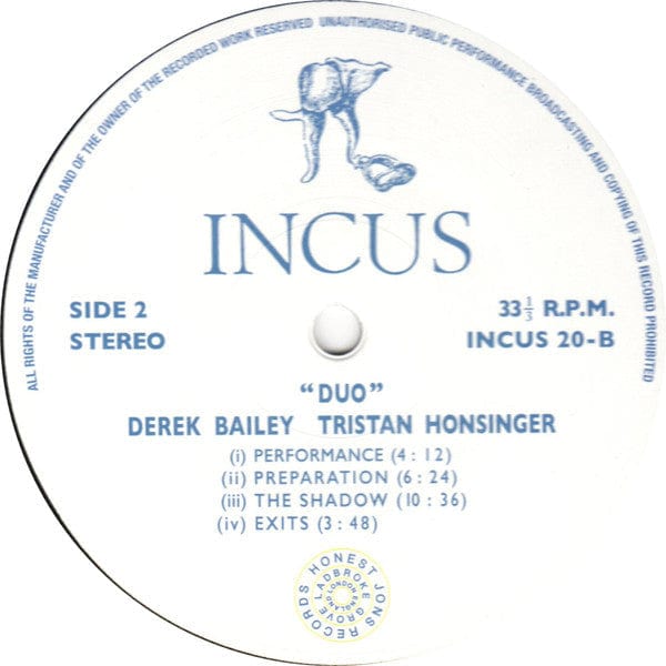 Derek Bailey Tristan Honsinger – Duo (LP, Honest Jon's Records, 2018) Image 4
