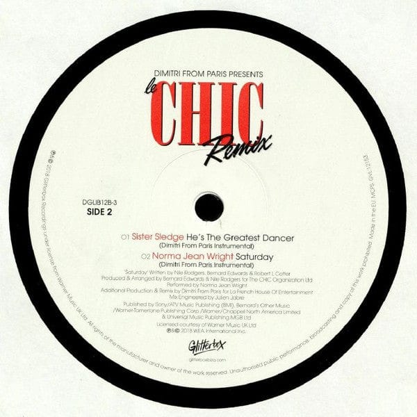 Dimitri From Paris – Le Chic Remix (12", Glitterbox, 2019) Back Cover