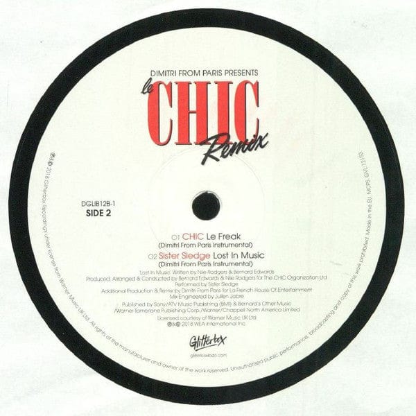 Dimitri From Paris – Le Chic Remix (12", Glitterbox, 2019) Back Cover