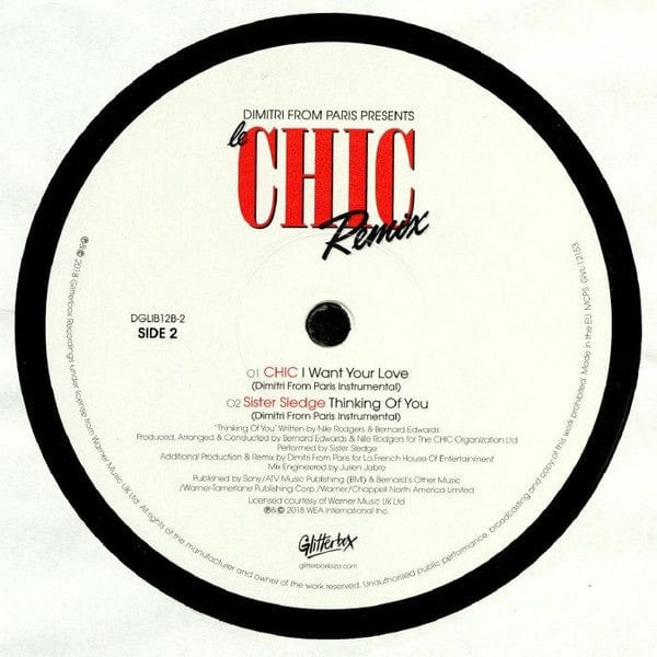Dimitri From Paris – Le Chic Remix (12", Glitterbox, 2019) Back Cover