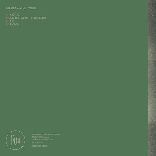 DJ Durbin – And You Told Me EP (12", Row Records, 2021) Back Cover