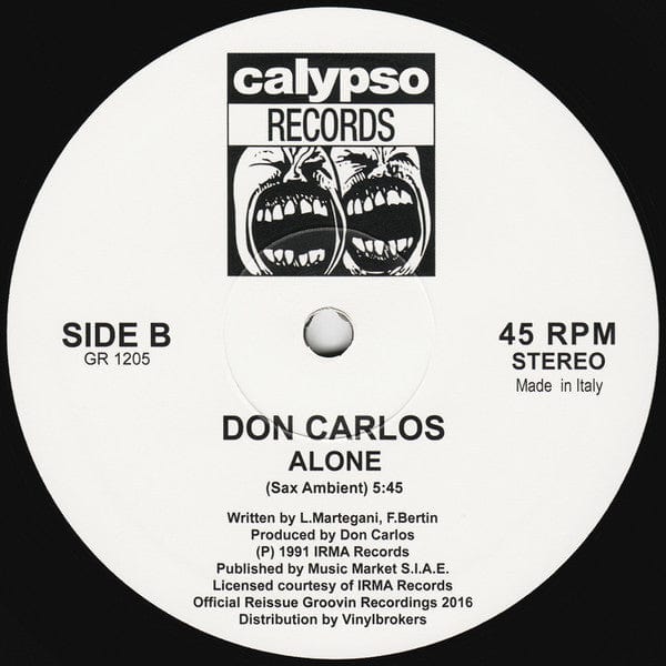 Don Carlos – Alone (12", Calypso Records, 2016) Back Cover