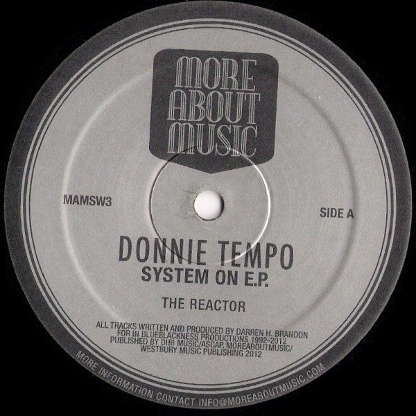 Donnie Tempo – System On E.P. (12", Moreaboutmusic, 2012) Back Cover
