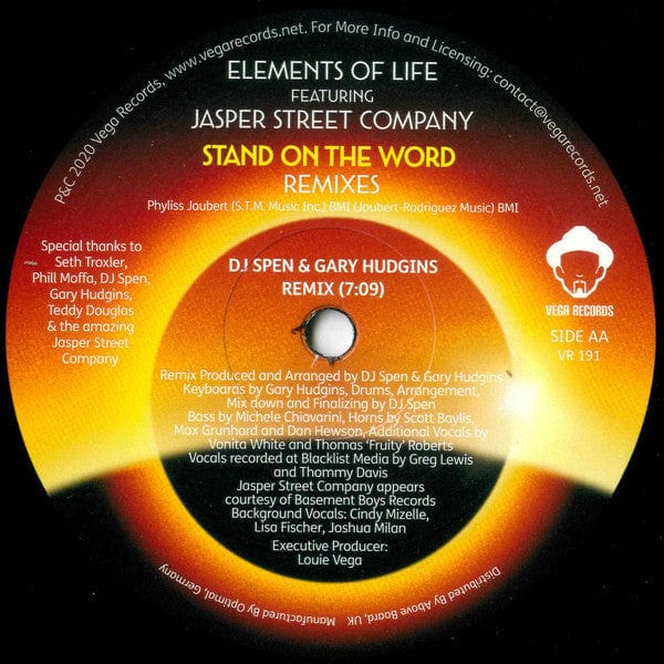 Elements Of Life (3) Featuring Jasper Street Co. - Stand On The Word (Remixes) (12") Vega Records