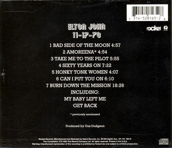 Elton John - 11-17-70 (CD) The Rocket Record Company,Island Records CD 731452816528