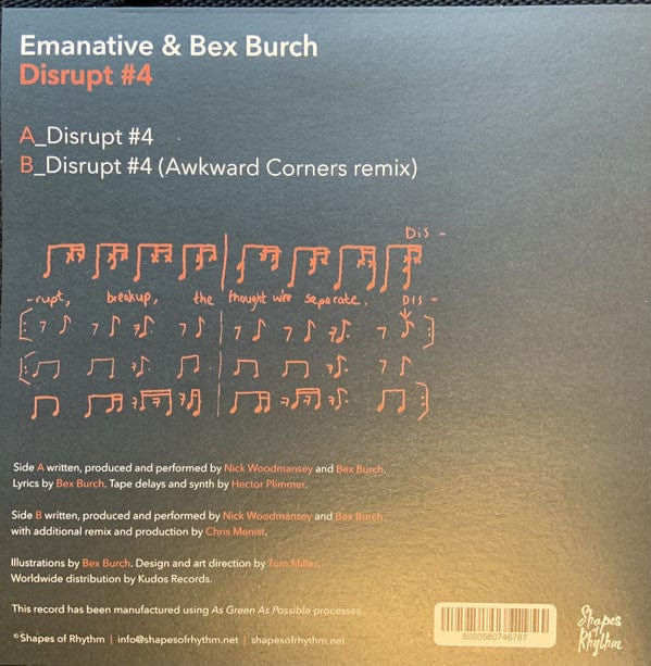 Emanative Bex Burch – Disrupt #4 (7", Shapes Of Rhythm, 2020) Image 5