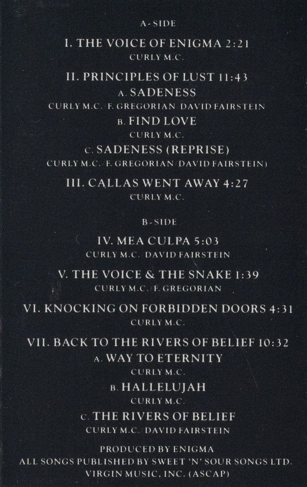 Enigma – MCMXC a.D. (Cassette, Charisma, 1990) Image 5