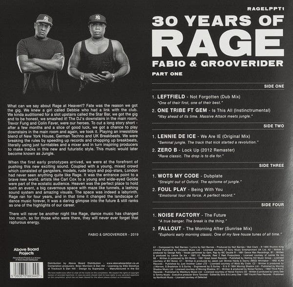 Fabio & Grooverider - 30 Years Of Rage (Part One) (2x12") Above Board Projects Vinyl 5060670883445>