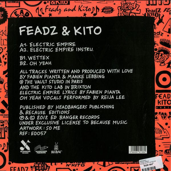 Feadz Kito – Electric Empire (12", Ed Banger Records, 2012) Back Cover
