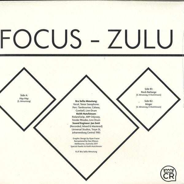 Focus – Zulu EP (12", Crown Ruler Records, 2017) Back Cover