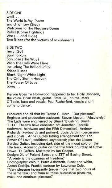 Frankie Goes To Hollywood – Welcome To The Pleasuredome (Cassette, Island Records, 1984) Image 5