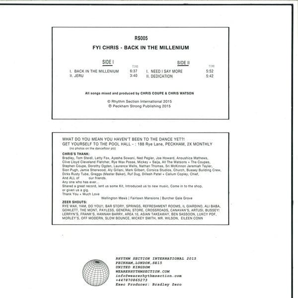 FYI Chris - Back In The Millenium (12") Rhythm Section International Vinyl