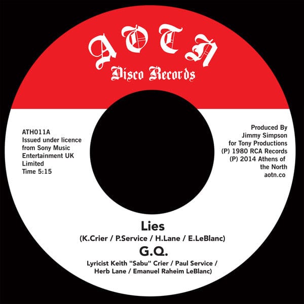 G.Q. – Lies (7", Athens Of The North, 2015) Front Cover