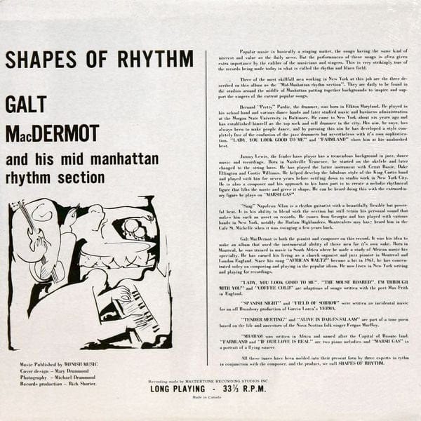 Galt MacDermot – Shapes Of Rhythm (LP, Kilmarnock, 1999) Image 3
