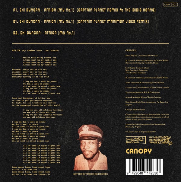 General Ehi Duncan And The Africa Army Express – Africa My No.1 (12", Canopy Records, 2021) Back Cover
