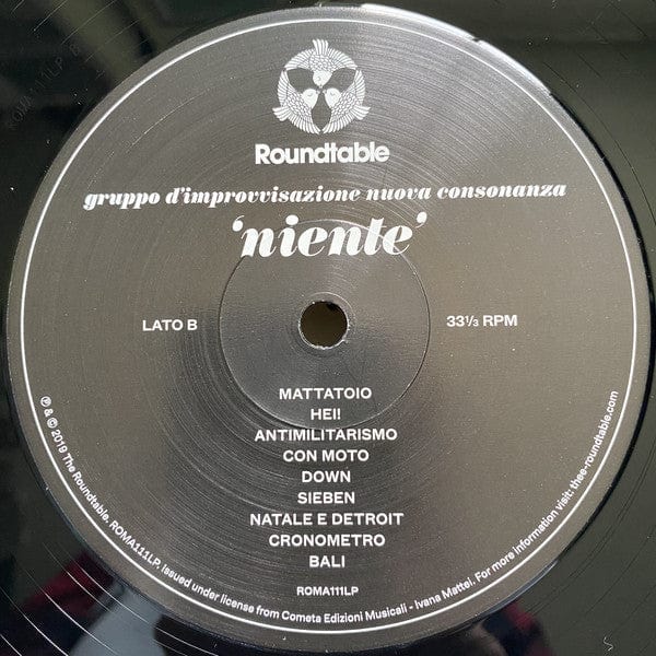 Gruppo di Improvvisazione Nuova Consonanza - Niente (LP, Album, Ltd, RE, RM, RP) The Omni Recording Corporation, The Roundtable