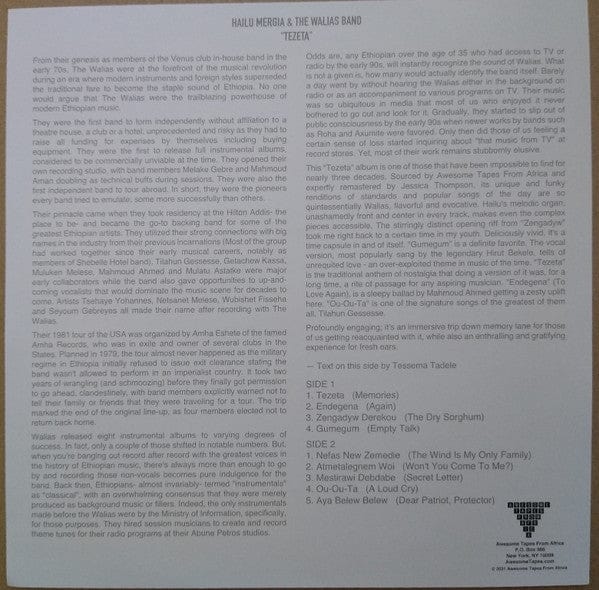 Hailu Mergia The Walias Band – Tezeta (LP, Awesome Tapes From Africa, 2021) Image 5