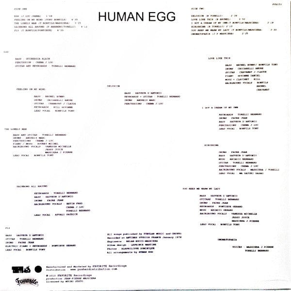 Human Egg – Human Egg (LP, Favorite Recordings, 2010) Back Cover