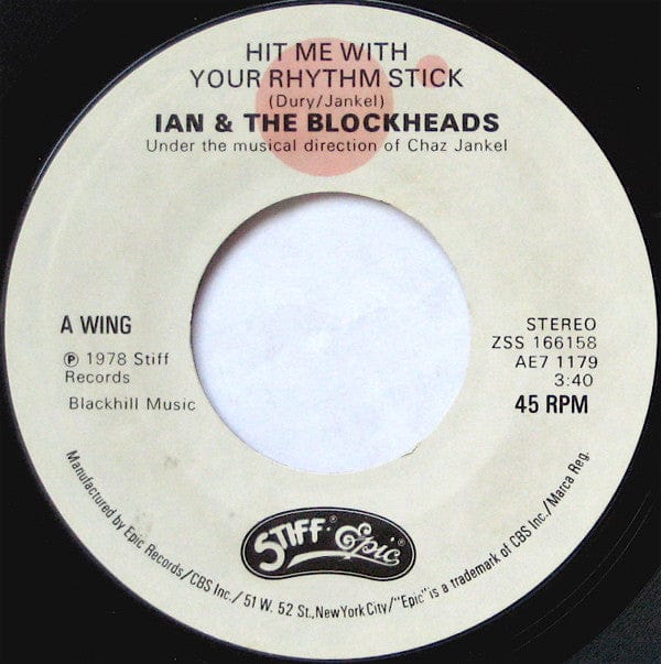 Ian Dury And The Blockheads - Hit Me With Your Rhythm Stick (7") Stiff-Epic, Stiff-Epic Vinyl