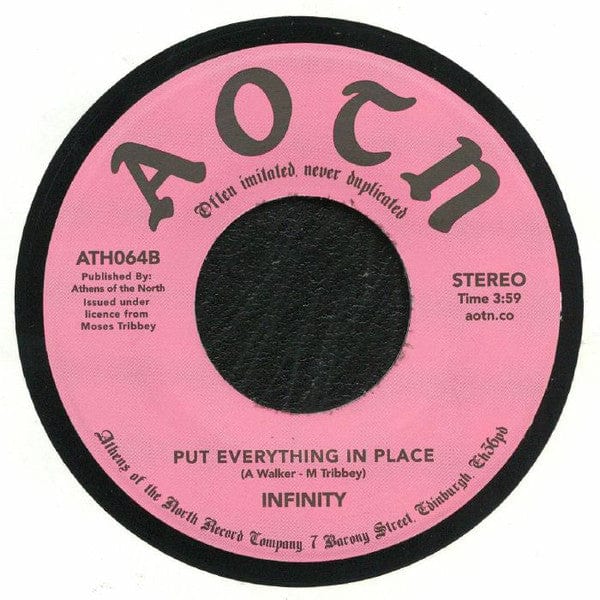Infinity – Party Man / Put Everything In Place (7", Athens Of The North, 2018) Back Cover