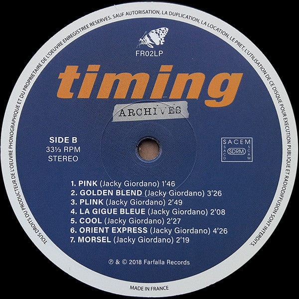 Jacky Giordano – Timing Archives (LP, Farfalla Records, 2018) Image 3