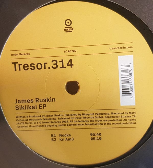 James Ruskin – Siklikal EP (12", Tresor, 2019) Back Cover