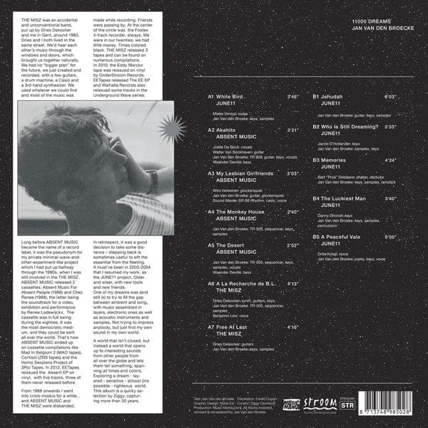 Jan Van den Broeke – 11000 Dreams (LP, 50y Music Mania Edition, Stroom, 2019) Back Cover