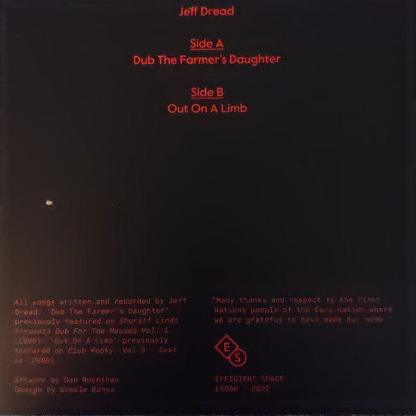 Jeff Dread – Dub The Farmers Daughter / Out On A Limb (7", Efficient Space, 2022) Back Cover