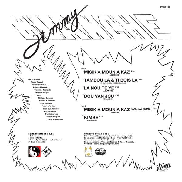 Jimmy Blanche – Dou Van Jou (12", Stima Records, 2020) Back Cover