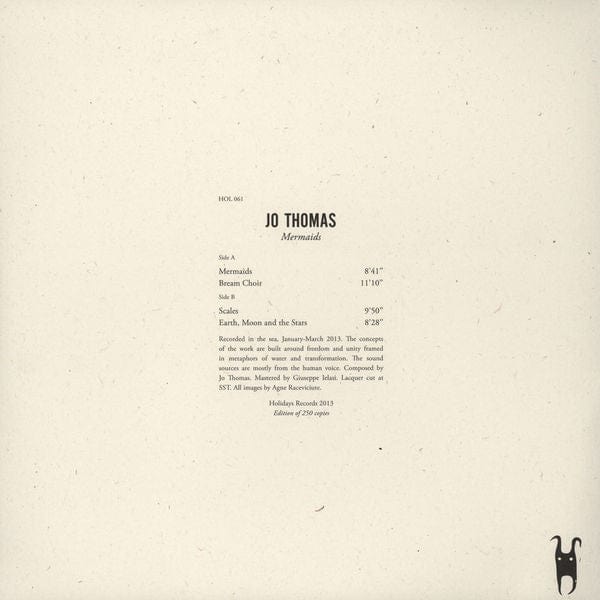 Jo Thomas – Mermaids (LP, Holidays Records, 2013) Back Cover