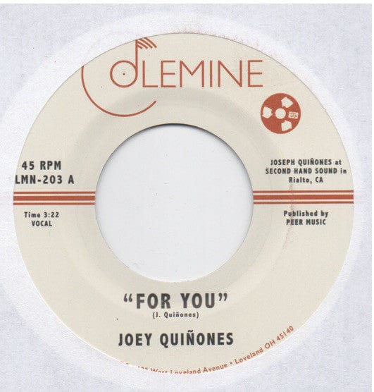 Joey Quiñones – For You (7", Colemine Records, 2021) Front Cover