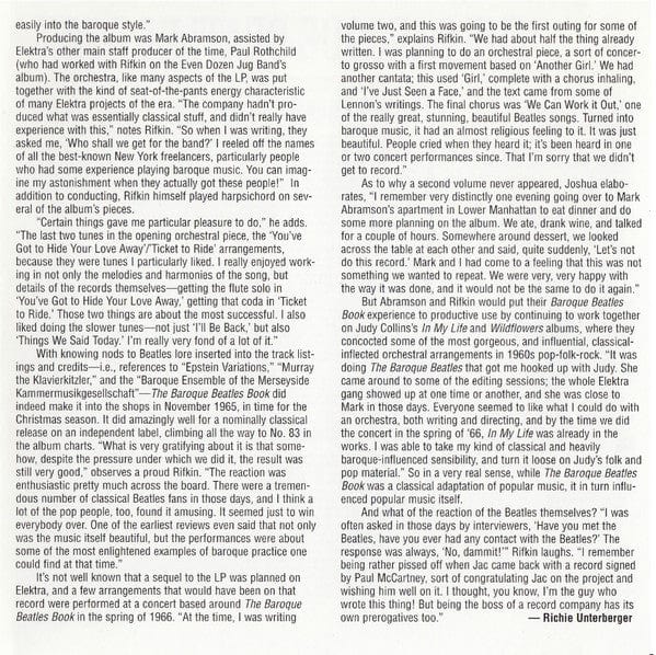 Joshua Rifkin – The Baroque Beatles Book (CD, Collectors' Choice Music, 2006) Image 5