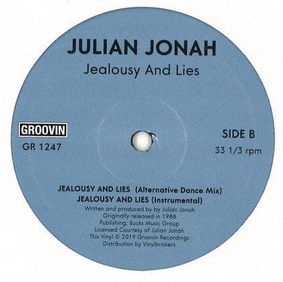 Julian Jonah – Jealousy And Lies (12", Groovin Recordings, 2019) Back Cover