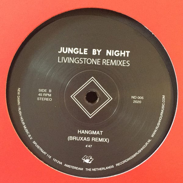 Jungle By Night – Livingstone Remixes (12", New Dawn, 2020) Back Cover