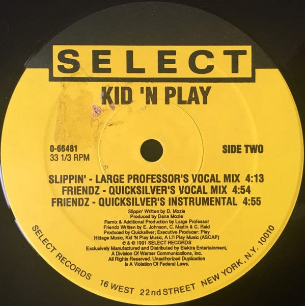 Kid 'N Play – Slippin' / Friendz (12", Select Records, 1991) Image 4