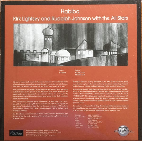 Kirk Lightsey Rudolph Johnson The All Stars – Habiba (LP, Outernational Sounds, 2020) Back Cover