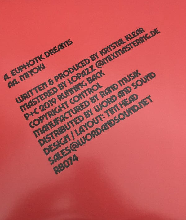 Krystal Klear – Euphoric Dreams / Miyoki (12", Running Back, 2019) Image 4