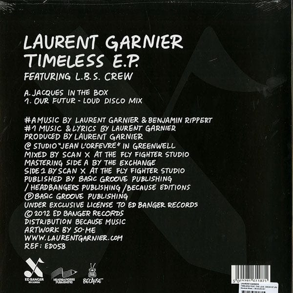 Laurent Garnier – Timeless EP (12", Ed Banger Records, 2012) Back Cover