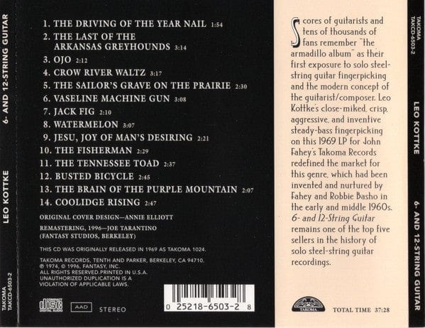 Leo Kottke - 6- And 12-String Guitar (CD) Takoma CD 025218650328