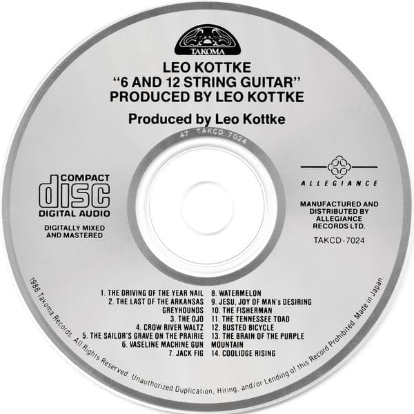 Leo Kottke - 6 And 12 String Guitar (CD) Takoma CD