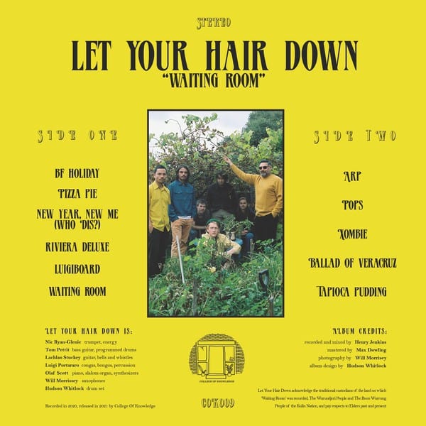 Let Your Hair Down – Waiting Room (LP, College Of Knowledge Records, 2021) Back Cover