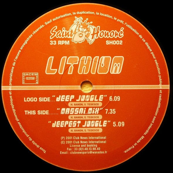 Lithium – Deep Jungle (12", Saint Honoré, 2001) Back Cover