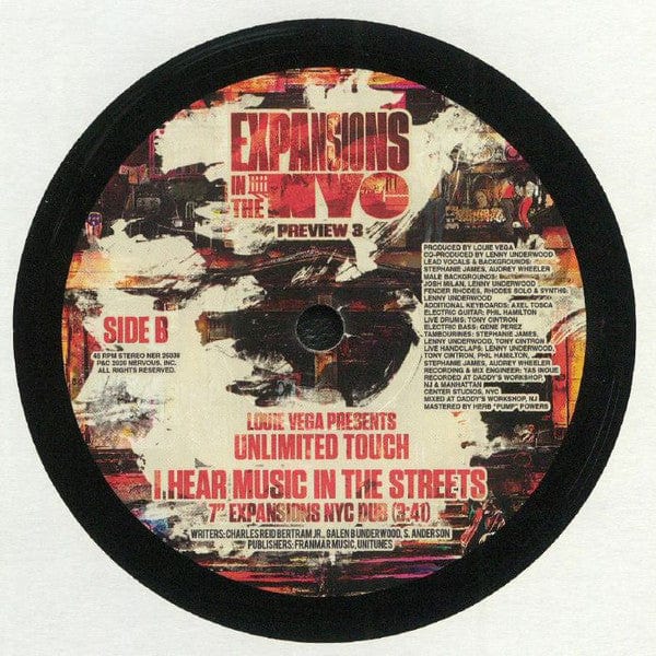 Louie Vega Unlimited Touch – I Hear Music In The Streets (Expansions In The NYC Preview 3) (7", Nervous Records, 2020) Back Cover
